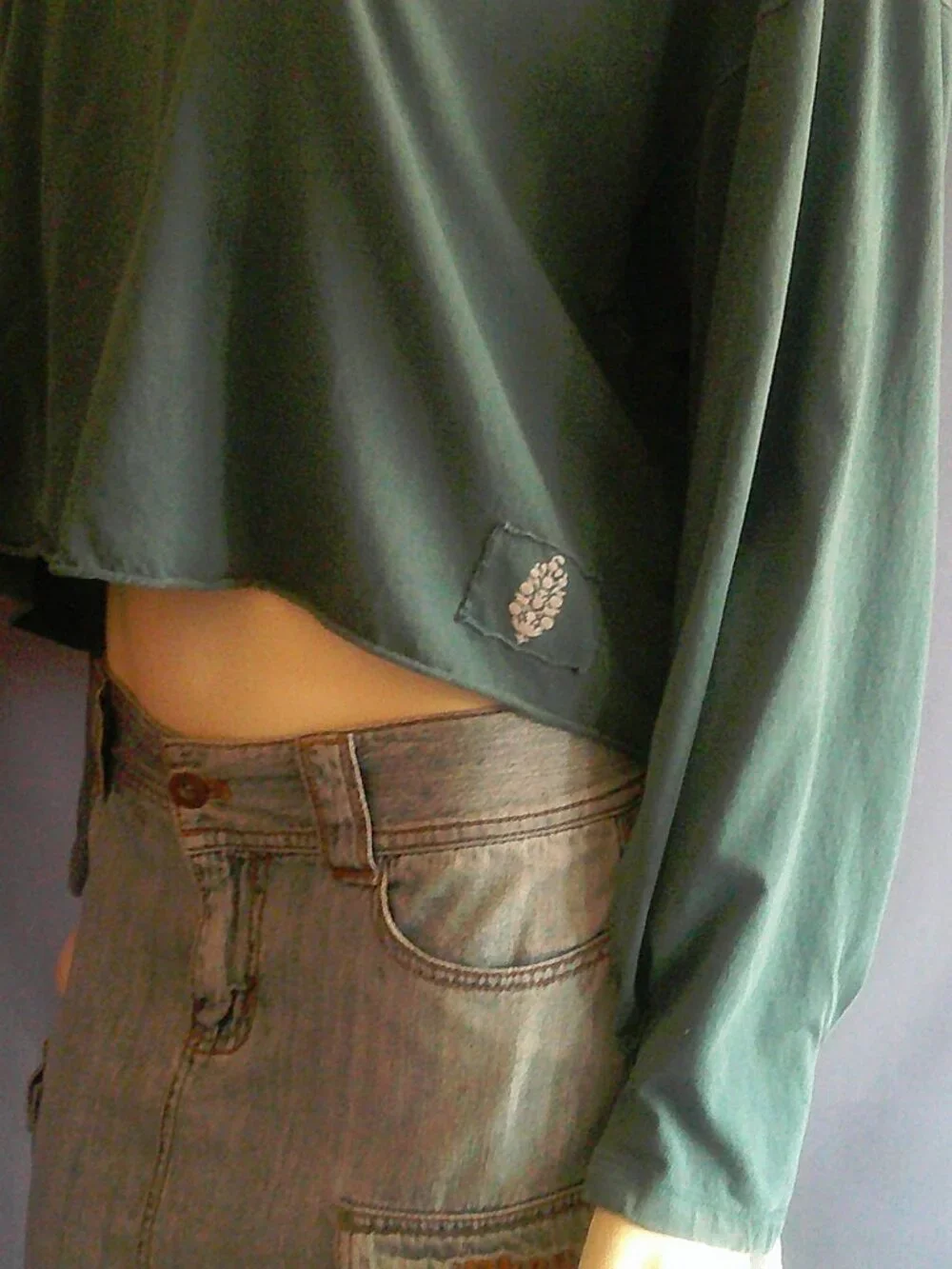Free People FP Movement Inspire Layer Teal Green Long Sleeve Cropped Tee M